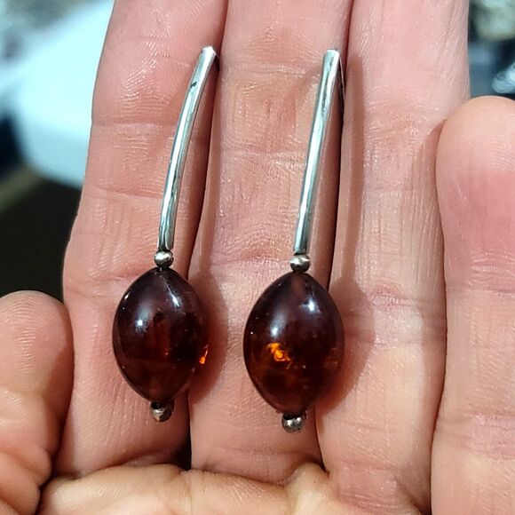 Baltic Amber Cherry Drop Sterling Silver Earrings - Picture 4 of 7